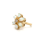 Estate 14K Yellow Gold Opal Flower Ring with Diamond Center