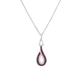 14K White Gold Ruby and Diamond Teardrop Pendant Necklace