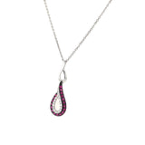 14K White Gold Ruby and Diamond Teardrop Pendant Necklace