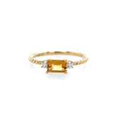 14k Yellow Gold Emerald Cut Citrine Ring with Diamond Accents