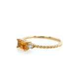 14k Yellow Gold Emerald Cut Citrine Ring with Diamond Accents