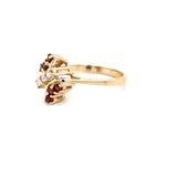 ESTATE 14K YELLOW GOLD BUTTERFLY RING FEATURING GARNETS AND DIAMONDS