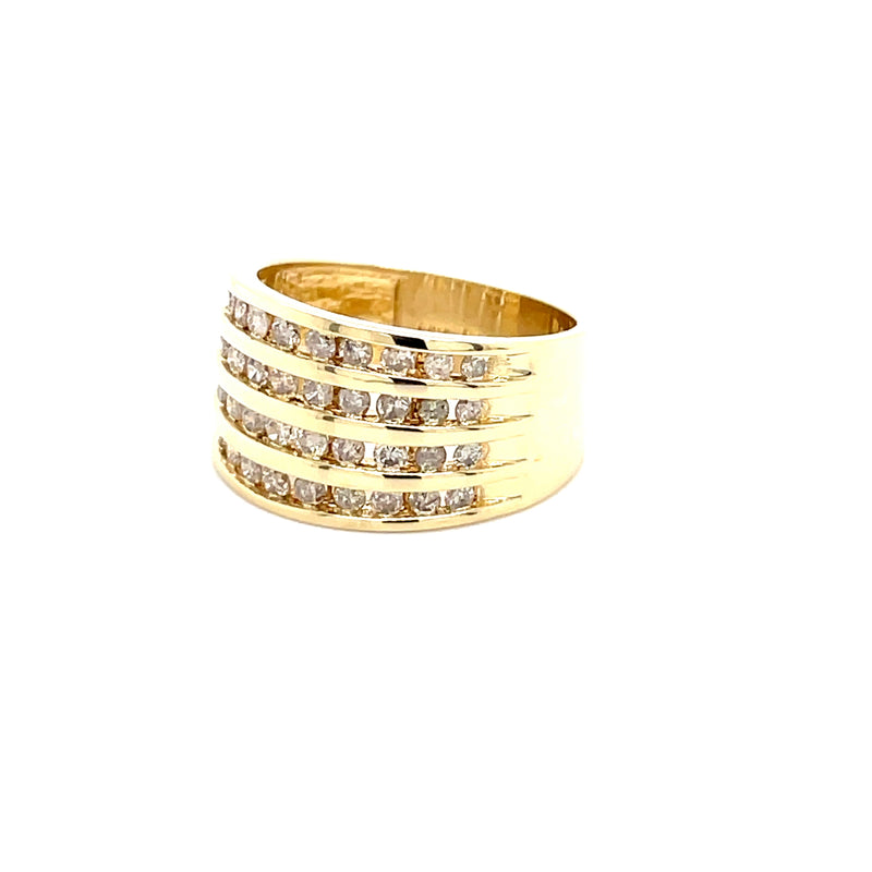 ESTATE 14K YELLOW GOLD 4 ROW 1CTW DIAMOND RING