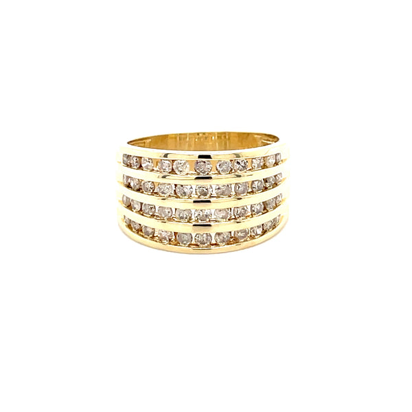 ESTATE 14K YELLOW GOLD 4 ROW 1CTW DIAMOND RING