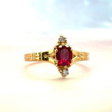 Estate 14K Yellow Gold 1/2ct Oval Ruby Victorian-Style Ring with Diamond Accents