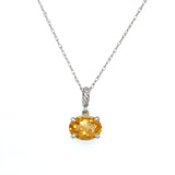 14K White Gold Horizontal Oval Citrine Necklace with Rope Style Bail – 18in. Length