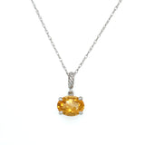 14K White Gold Horizontal Oval Citrine Necklace with Rope Style Bail – 18in. Length