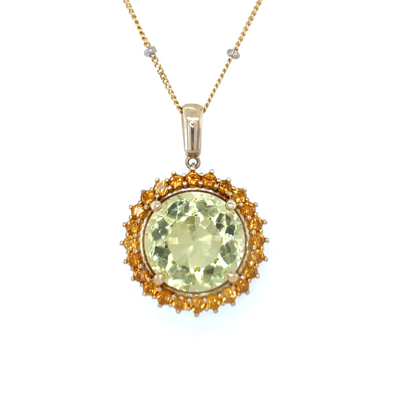One-of-a-Kind 14k Yellow Gold Heliodor and Citrine Halo Necklace