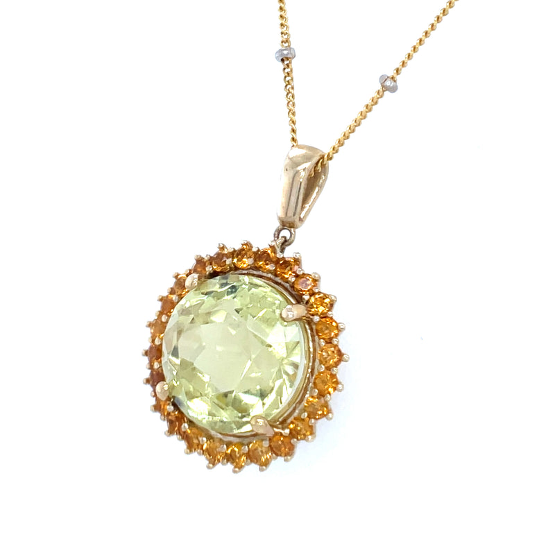 One-of-a-Kind 14k Yellow Gold Heliodor and Citrine Halo Necklace
