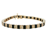 Estate 14k Yellow Gold Diamond and Black Onyx Channel Set Bracelet