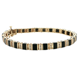 Estate 14k Yellow Gold Diamond and Black Onyx Channel Set Bracelet