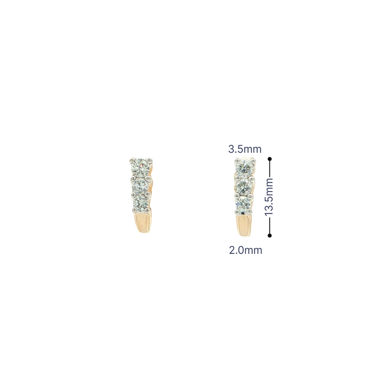 Estate 14k Yellow Gold Three-Stone Diamond J-Hoop Earrings