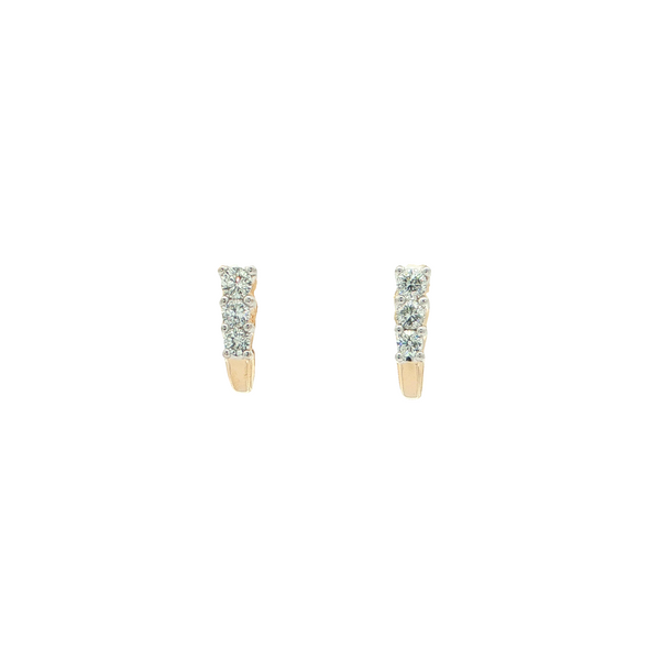 Estate 14k Yellow Gold Three-Stone Diamond J-Hoop Earrings