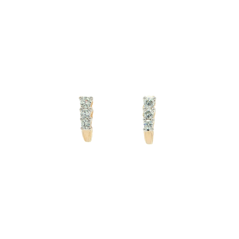 Estate 14k Yellow Gold Three-Stone Diamond J-Hoop Earrings