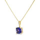 14k Yellow Gold Cushion Cut Tanzanite and Diamond Pendant