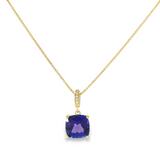 14k Yellow Gold Cushion Cut Tanzanite and Diamond Pendant