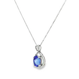 14k White Gold Oval Tanzanite and Diamond Infinity Halo Pendant