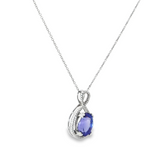 14k White Gold Oval Tanzanite and Diamond Infinity Halo Pendant