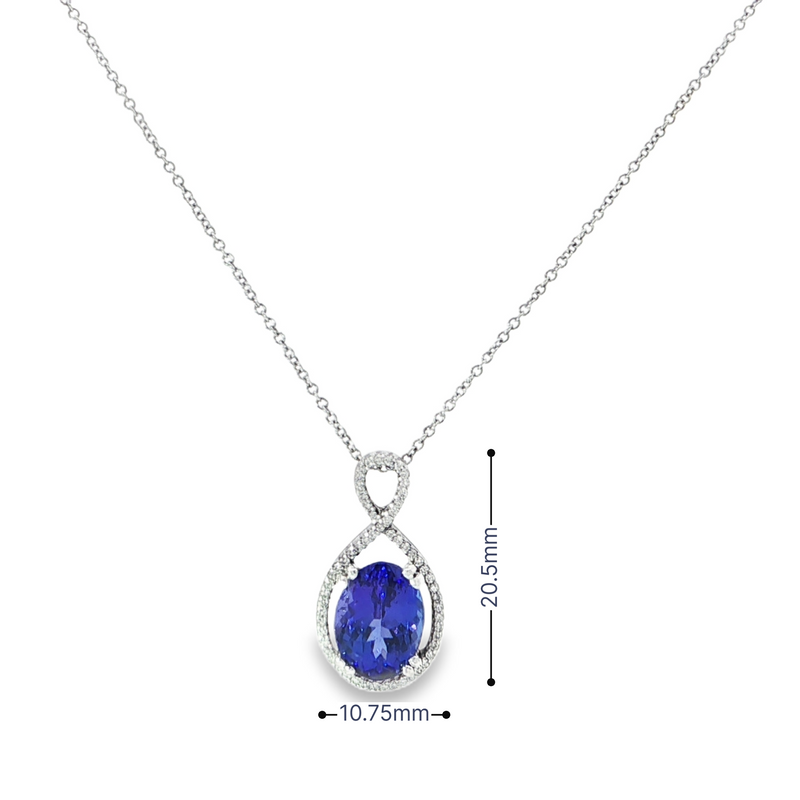 14k White Gold Oval Tanzanite and Diamond Infinity Halo Pendant