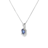 14k White Gold Oval Tanzanite and Diamond Halo Necklace