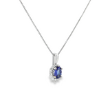 14k White Gold Oval Tanzanite and Diamond Halo Necklace
