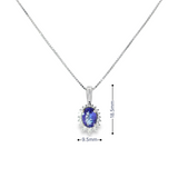 14k White Gold Oval Tanzanite and Diamond Halo Necklace