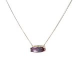 14k White Gold Lab Created Alexandrite and Diamond Bar Pendant