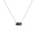 14k White Gold Lab Created Alexandrite and Diamond Bar Pendant