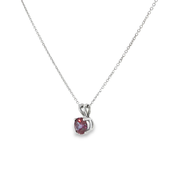 14k White Gold Round Lab Created Alexandrite Solitaire Pendant