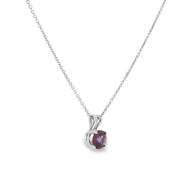 14k White Gold Round Lab Created Alexandrite Solitaire Pendant