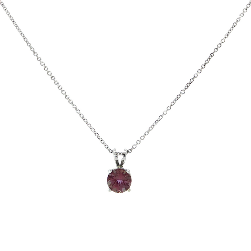 14k White Gold Round Lab Created Alexandrite Solitaire Pendant