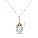 14k Rose Gold Pear Blue Topaz and Diamond Halo Pendant