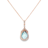 14k Rose Gold Pear Blue Topaz and Diamond Halo Pendant