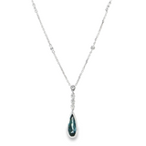 14K White Gold Bezel Set Pear-Shaped London Blue Topaz Drop Necklace with Diamond Accents