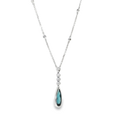 14K White Gold Bezel Set Pear-Shaped London Blue Topaz Drop Necklace with Diamond Accents