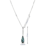 14K White Gold Bezel Set Pear-Shaped London Blue Topaz Drop Necklace with Diamond Accents