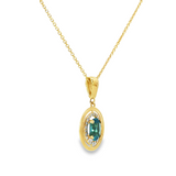 14k Yellow Gold Oval Blue Topaz and Diamond Halo Pendant