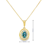 14k Yellow Gold Oval Blue Topaz and Diamond Halo Pendant