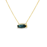 14k Yellow Gold Elongated Cushion Cut London Blue Topaz and Diamond Bar Necklace