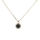14k Yellow Gold Round London Blue Topaz and Diamond Halo Pendant