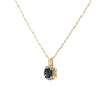 14k Yellow Gold Round London Blue Topaz and Diamond Halo Pendant