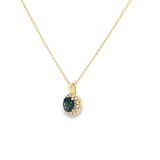 14k Yellow Gold Round London Blue Topaz and Diamond Halo Pendant