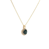 14k Yellow Gold Round London Blue Topaz and Diamond Halo Pendant