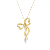 Estate 14k Yellow Gold Bow Necklace with Diamond Accents