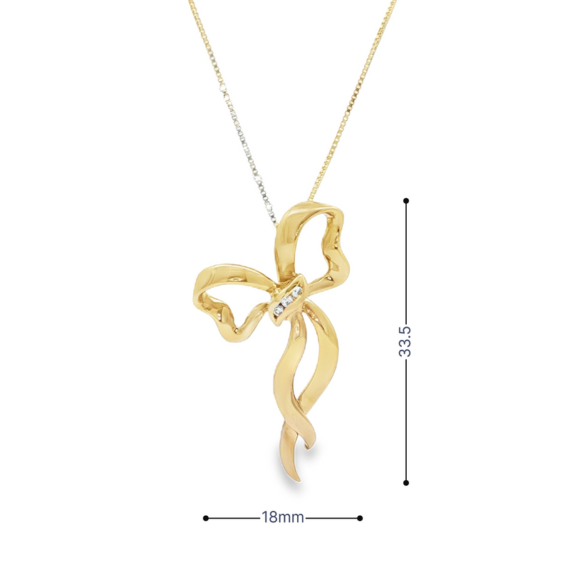 Estate 14k Yellow Gold Bow Necklace with Diamond Accents