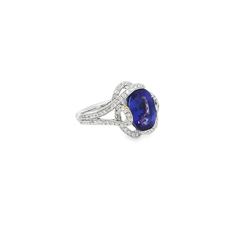 14k White Gold Oval Tanzanite and Diamond Split Shank Ring