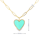 14k Yellow Gold Turquoise Heart Pendant on Paperclip Chain