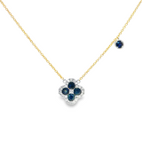 14k White and Yellow Gold Blue Sapphire Clover Necklace