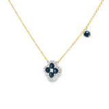 14k White and Yellow Gold Blue Sapphire Clover Necklace