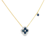 14k White and Yellow Gold Blue Sapphire Clover Necklace
